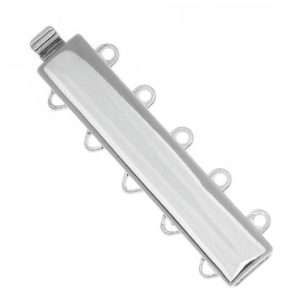 Rhodium Plated Elegant Elements 5 Strand Box Clasp - Rectangle Design - 30mm by